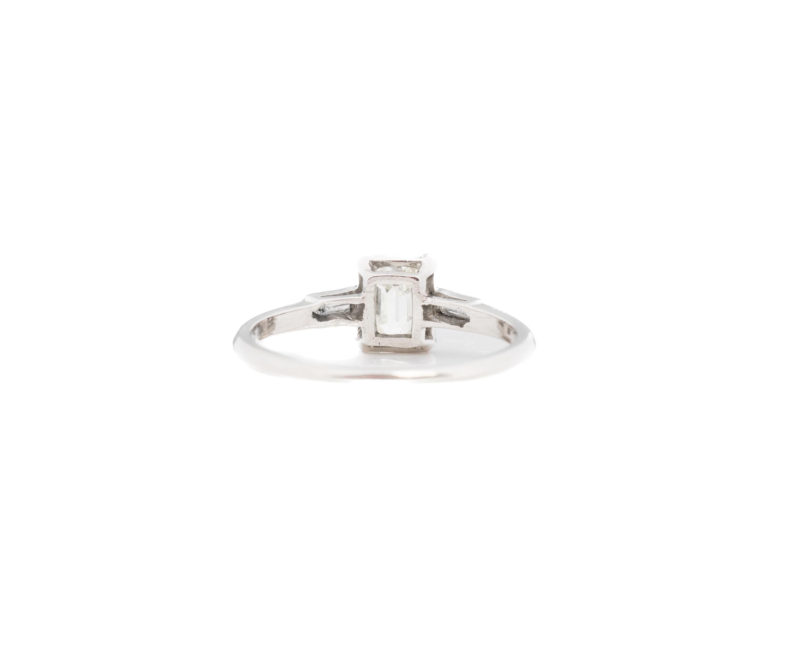 Circa 1920s Platinum GIA 1.21ct Antique Step Cut Diamond Engagement Ring In Good Condition For Sale In Hicksville, NY