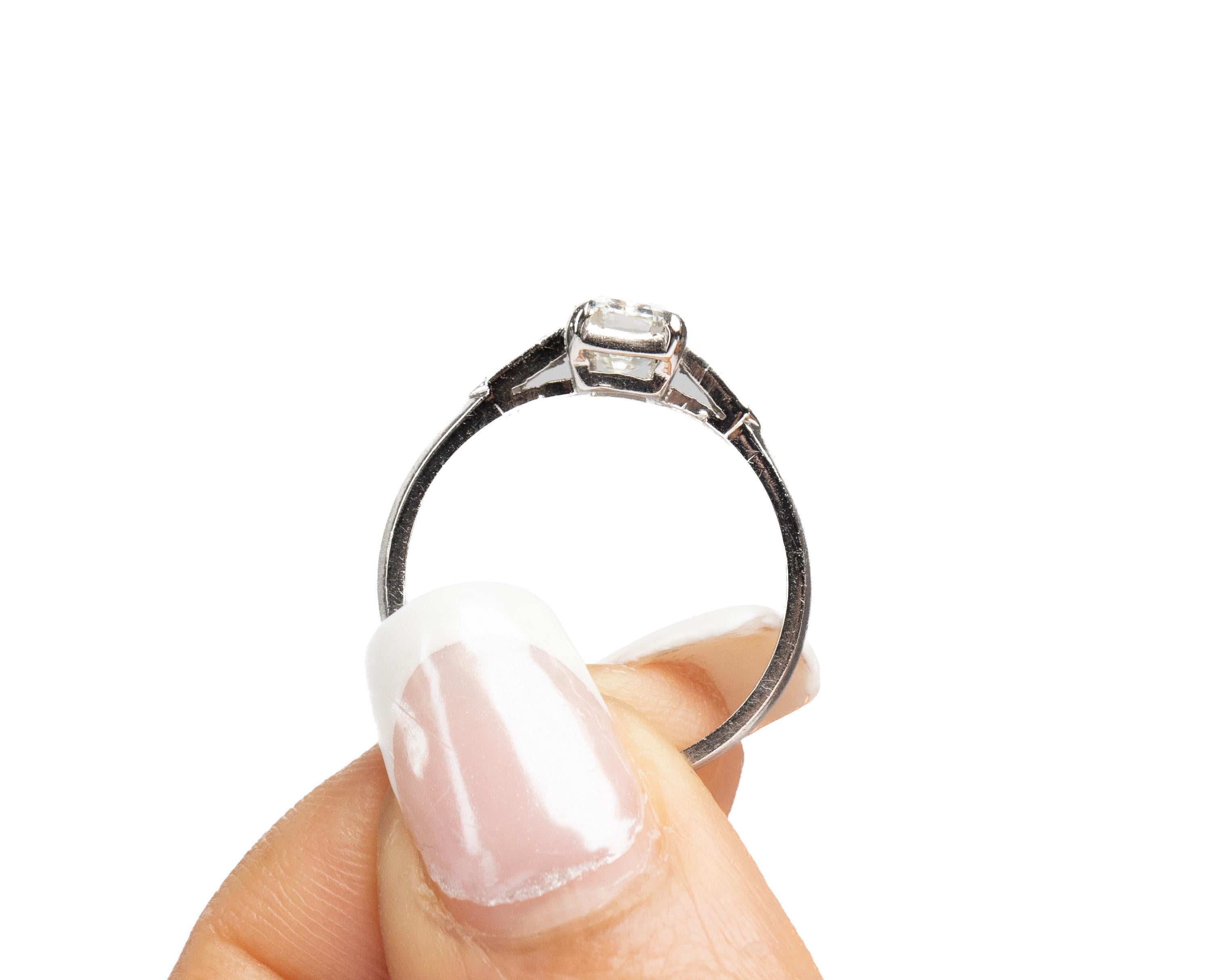 Circa 1920s Platinum GIA 1.21ct Antique Step Cut Diamond Engagement Ring For Sale 3