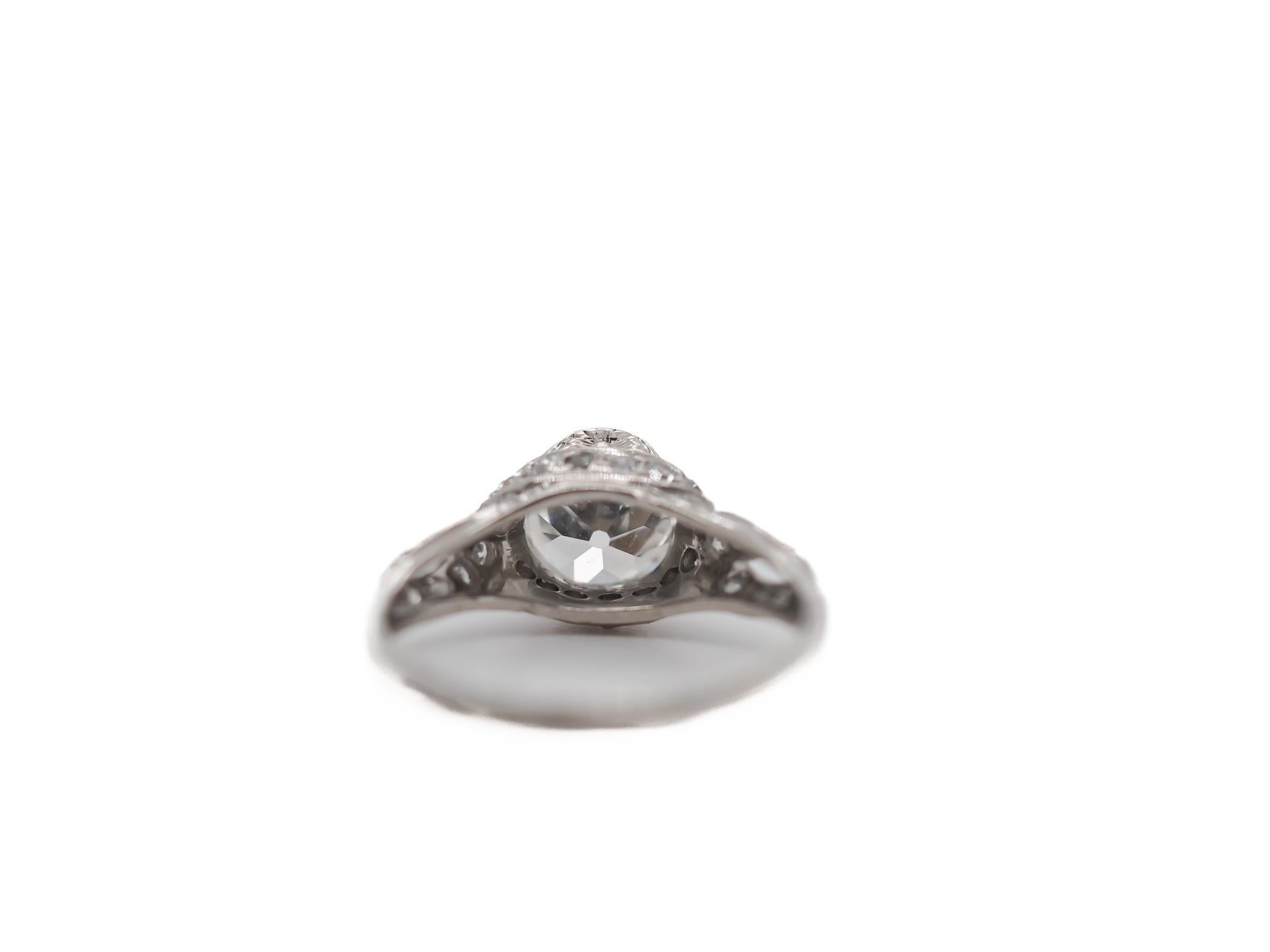 Circa 1920s Platinum  GIA 1.25ct Old European Diamond Engagement Ring In Good Condition For Sale In Hicksville, NY