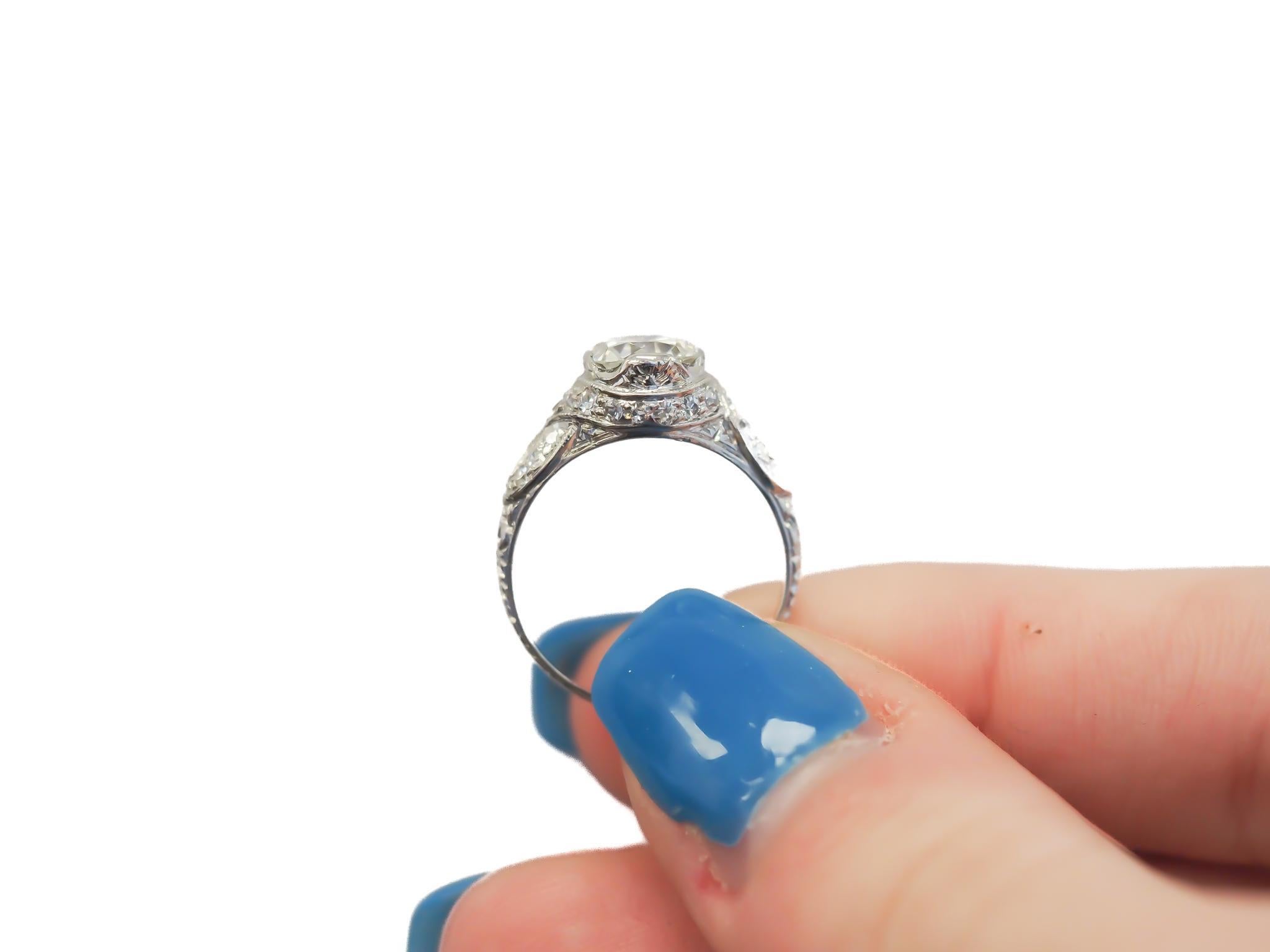 Circa 1920s Platinum  GIA 1.25ct Old European Diamond Engagement Ring For Sale 2