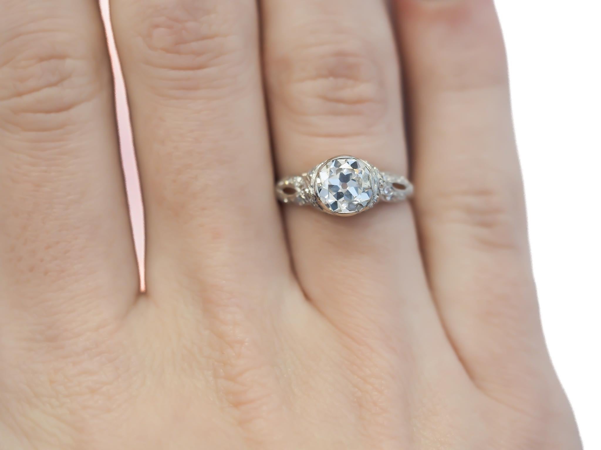 Circa 1920s Platinum  GIA 1.25ct Old European Diamond Engagement Ring For Sale 3