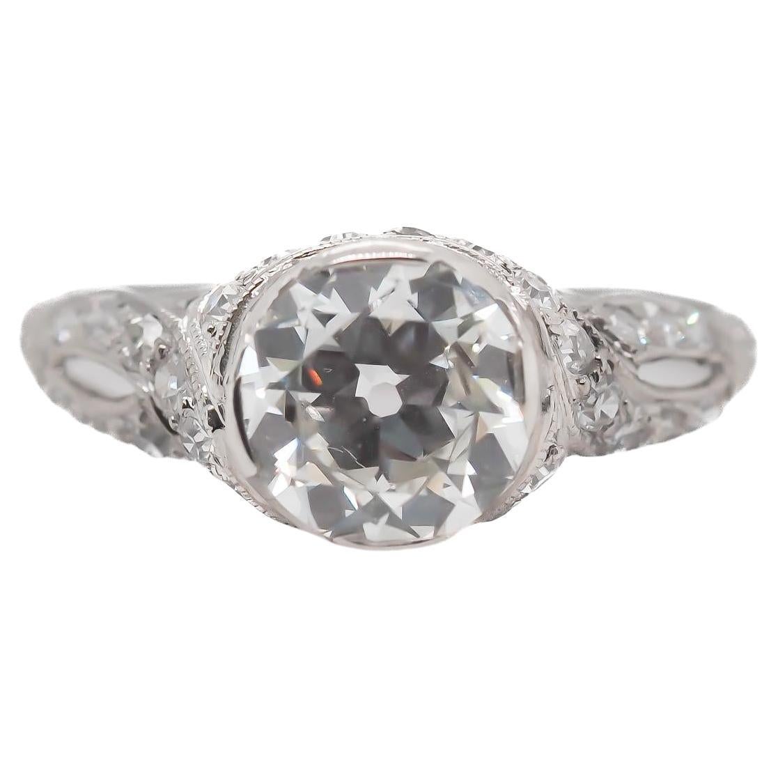 Circa 1920s Platinum  GIA 1.25ct Old European Diamond Engagement Ring