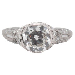 Circa 1920s Platinum  GIA 1.25ct Old European Diamond Engagement Ring