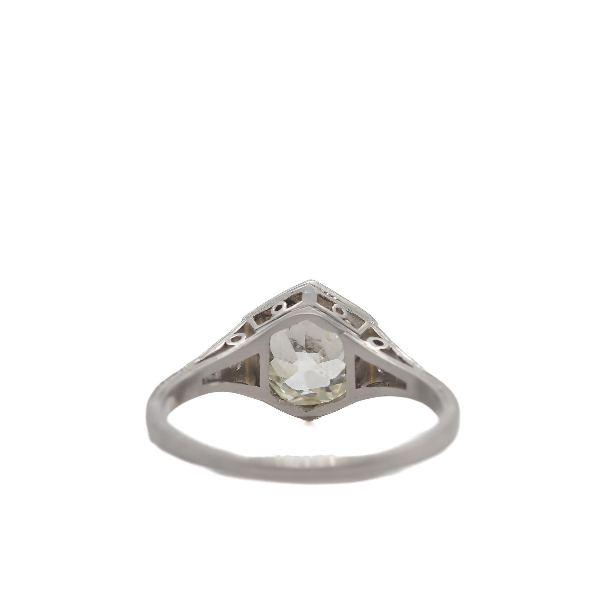 CIRCA 1920er Jahre Platin GIA 1,32ct Alte Europäische Brillant Diamant Verlobungsring im Zustand „Gut“ in Hicksville, NY