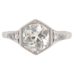 Anello di fidanzamento in platino GIA da 1,32 carati con diamante brillante europeo del 1920 circa