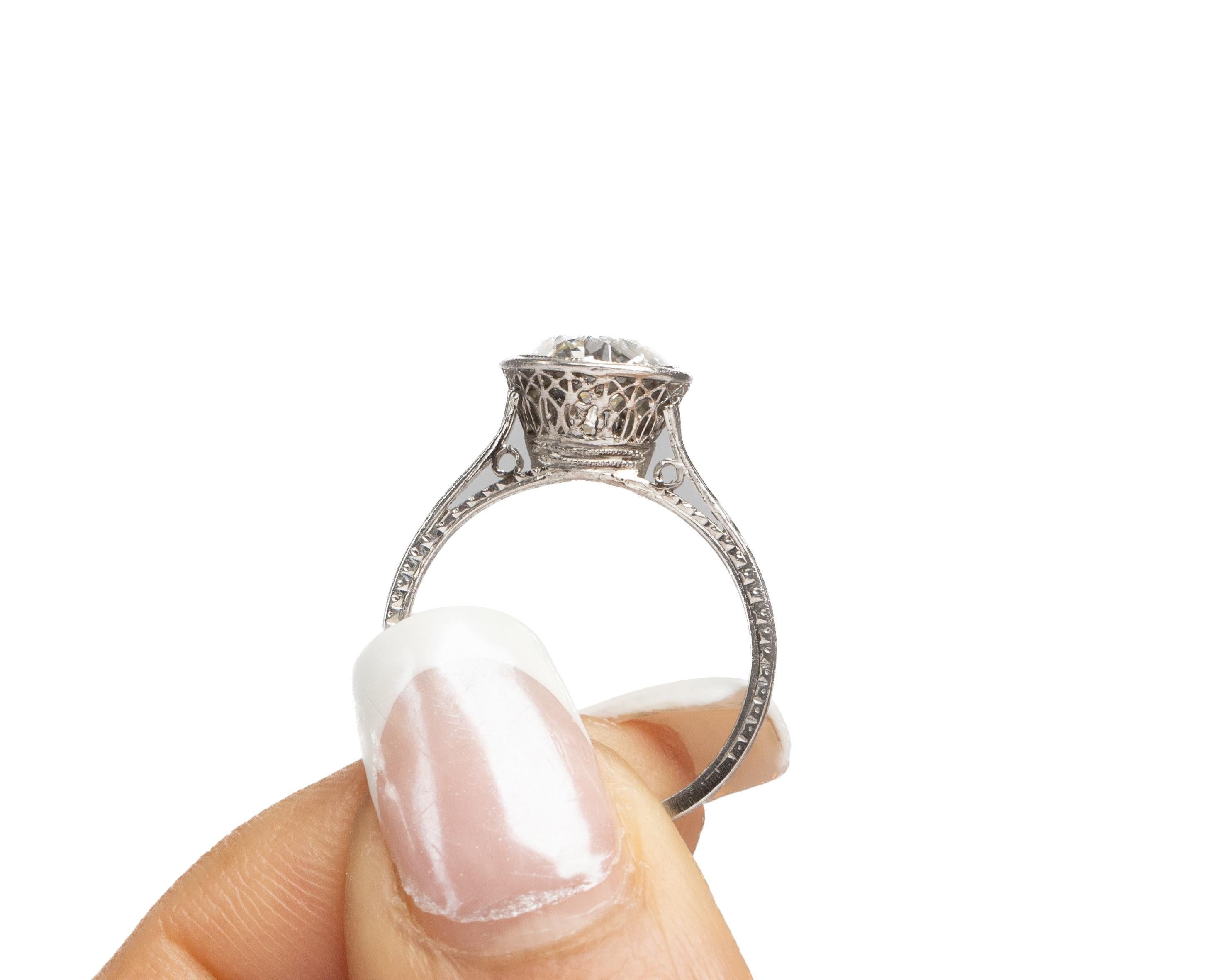 Circa 1920s Platinum GIA 2.04ct Old European Diamond Engagement Ring For Sale 2