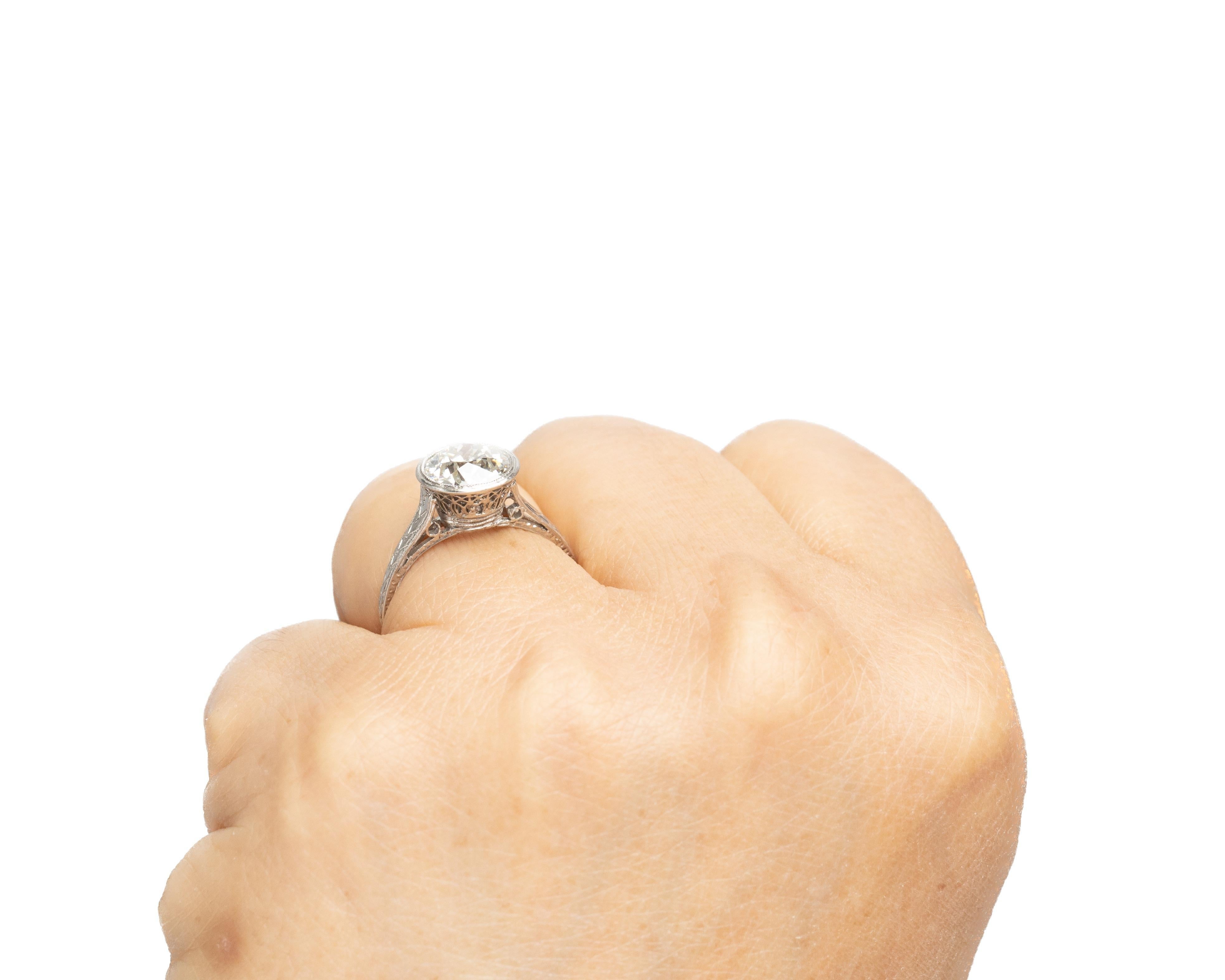 Circa 1920s Platinum GIA 2.04ct Old European Diamond Engagement Ring For Sale 3