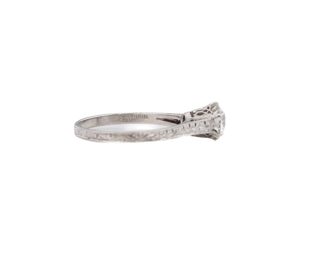 Women's Circa 1920s Platinum GIA .79ct Old European Brilliant Diamond Engagement Ring For Sale