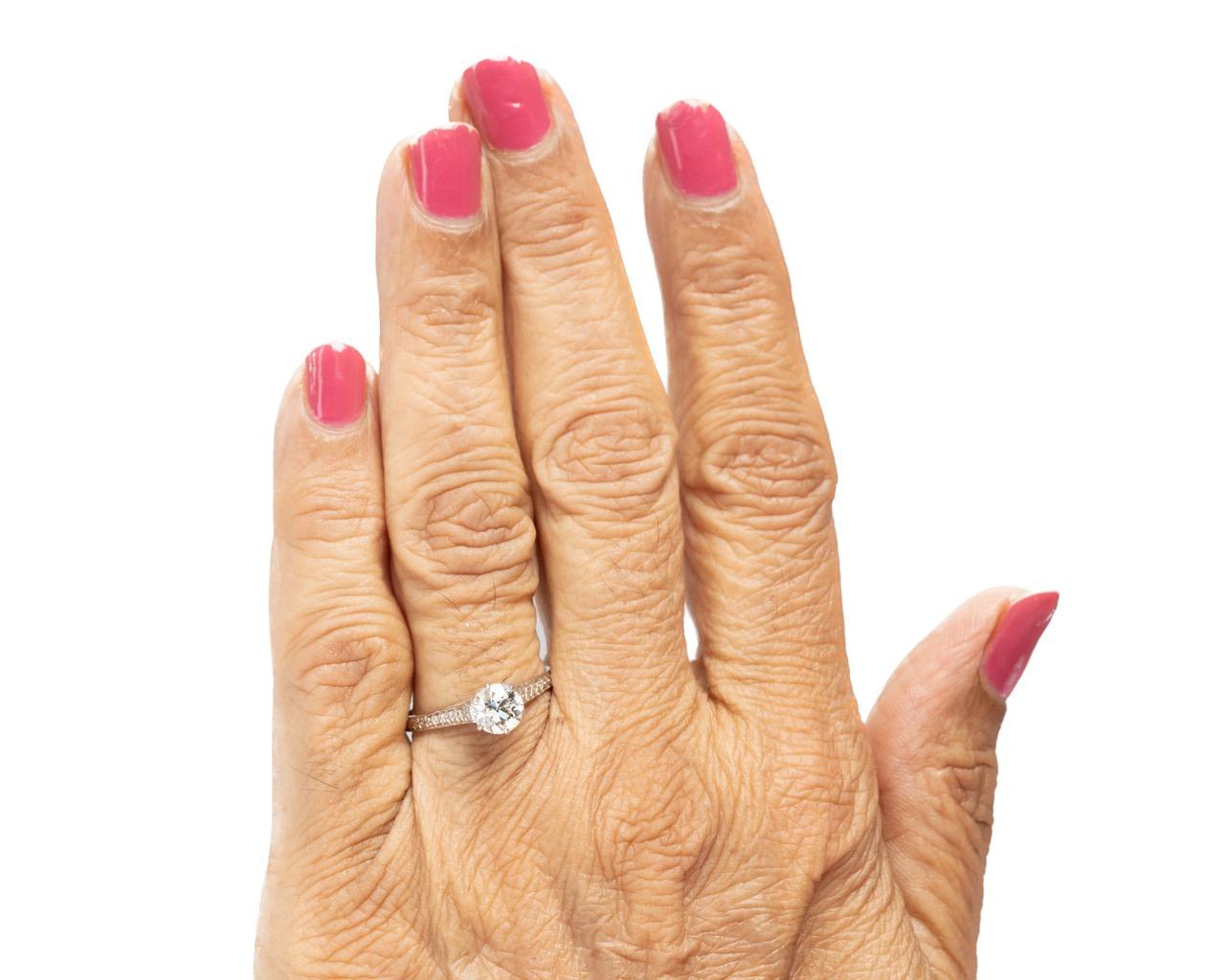 Circa 1920s Platinum GIA .79ct Old European Brilliant Diamond Engagement Ring For Sale 2