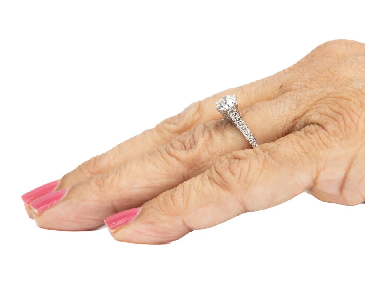 Circa 1920s Platinum GIA .79ct Old European Brilliant Diamond Engagement Ring For Sale 3