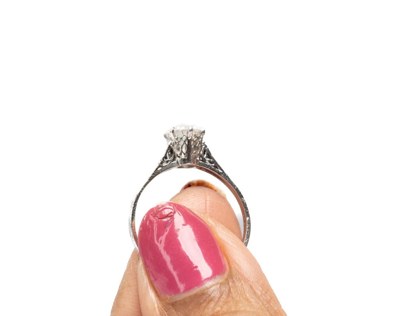 Circa 1920s Platinum GIA .79ct Old European Brilliant Diamond Engagement Ring For Sale 4