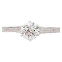 Circa 1920s Platinum GIA .79ct Old European Brilliant Diamond Engagement Ring