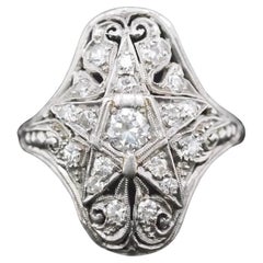 Antique Circa 1920s Platinum Old European Diamond Masonic Navette Ring