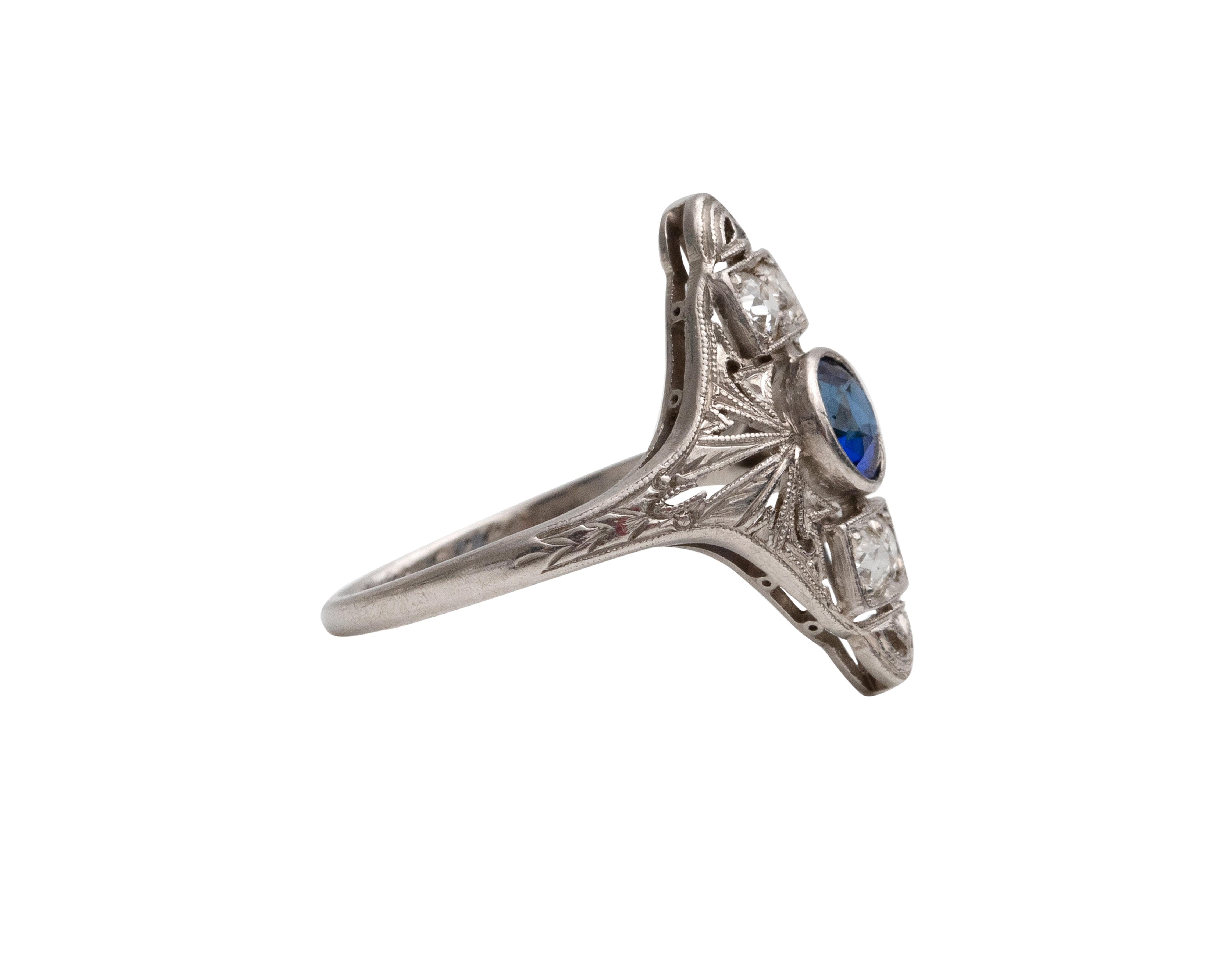 Women's Platinum Sapphire and Diamond Shield Ring, #190072102, circa 1920s