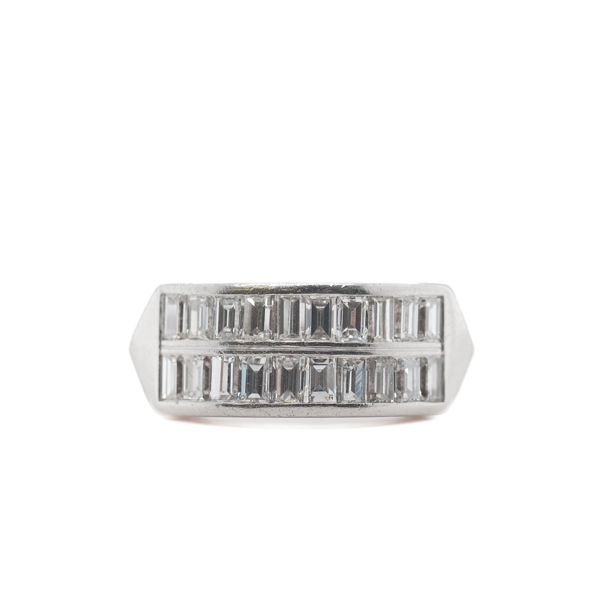 Circa 1920s Platinum Step Cut Diamond Double Row Wedding Band Ring For Sale 5