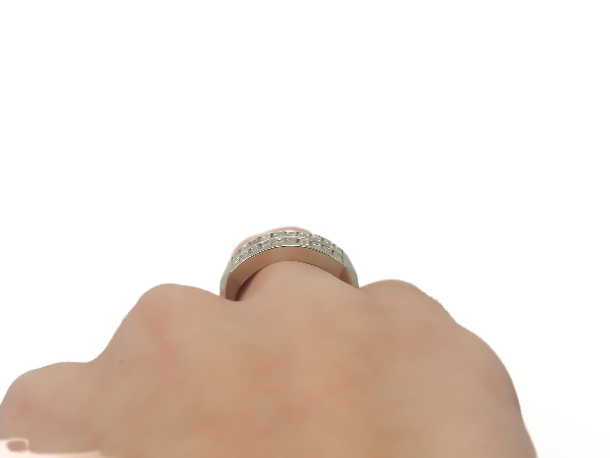 Antique Cushion Cut Circa 1920s Platinum Step Cut Diamond Double Row Wedding Band Ring For Sale