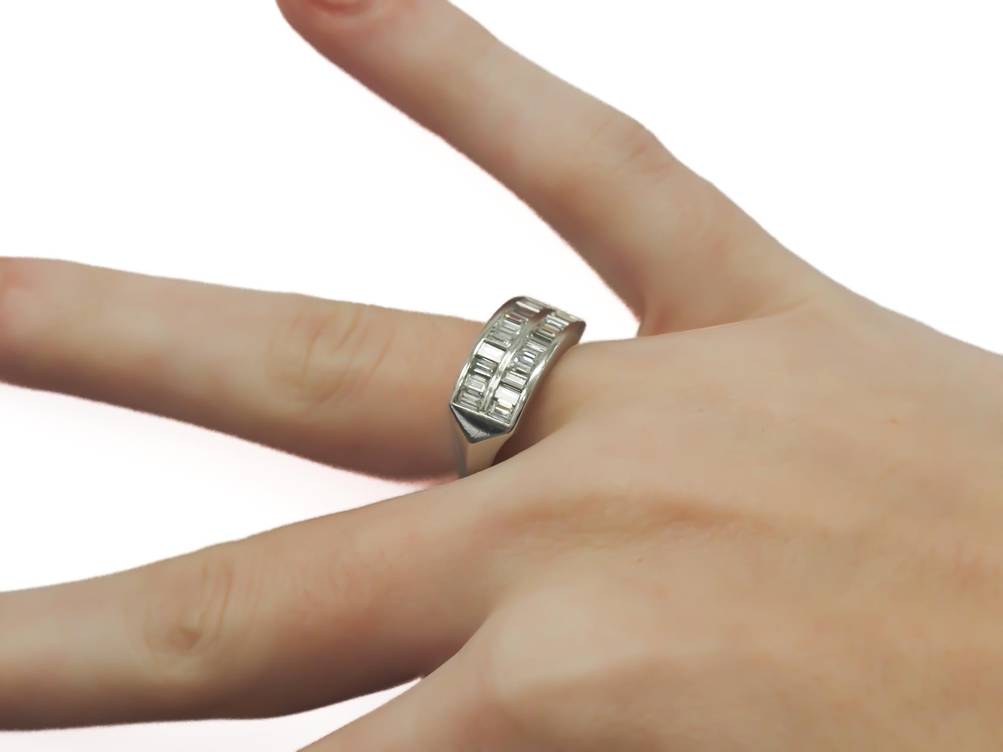 Circa 1920s Platinum Step Cut Diamond Double Row Wedding Band Ring In Good Condition For Sale In Hicksville, NY