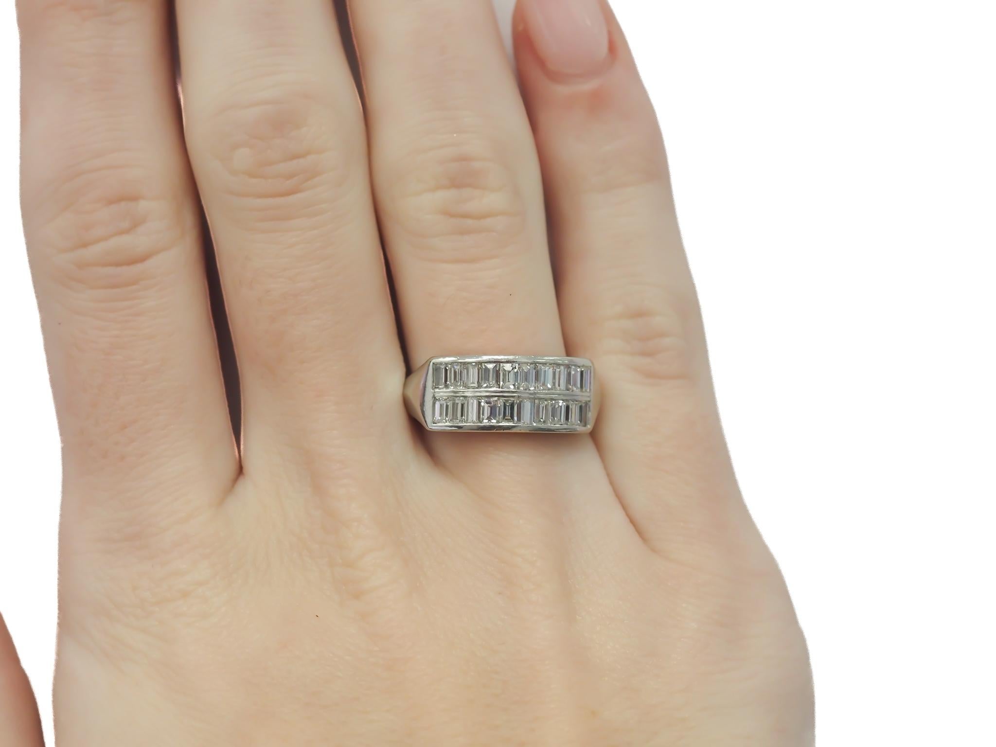 Women's Circa 1920s Platinum Step Cut Diamond Double Row Wedding Band Ring For Sale