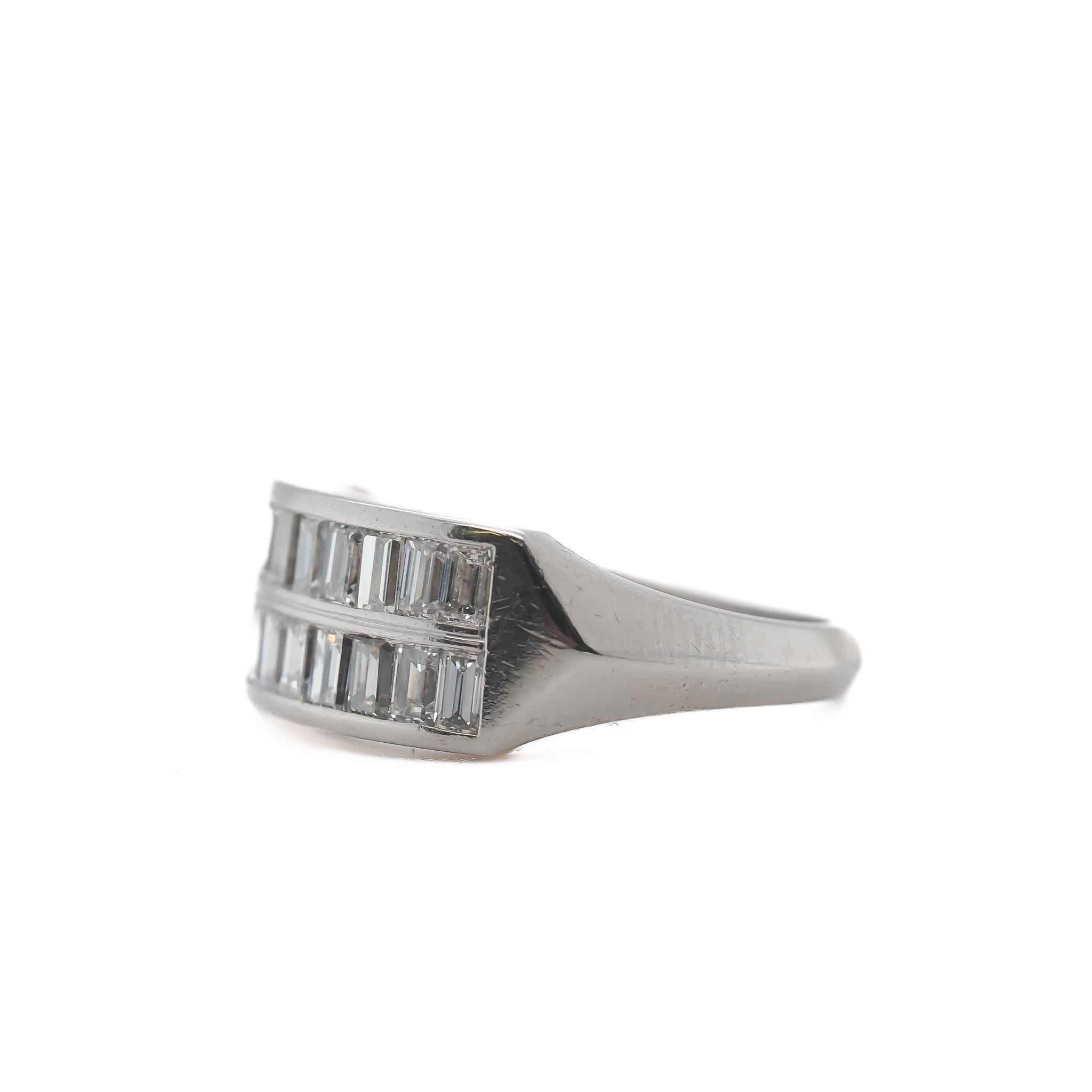Circa 1920s Platinum Step Cut Diamond Double Row Wedding Band Ring For Sale 4