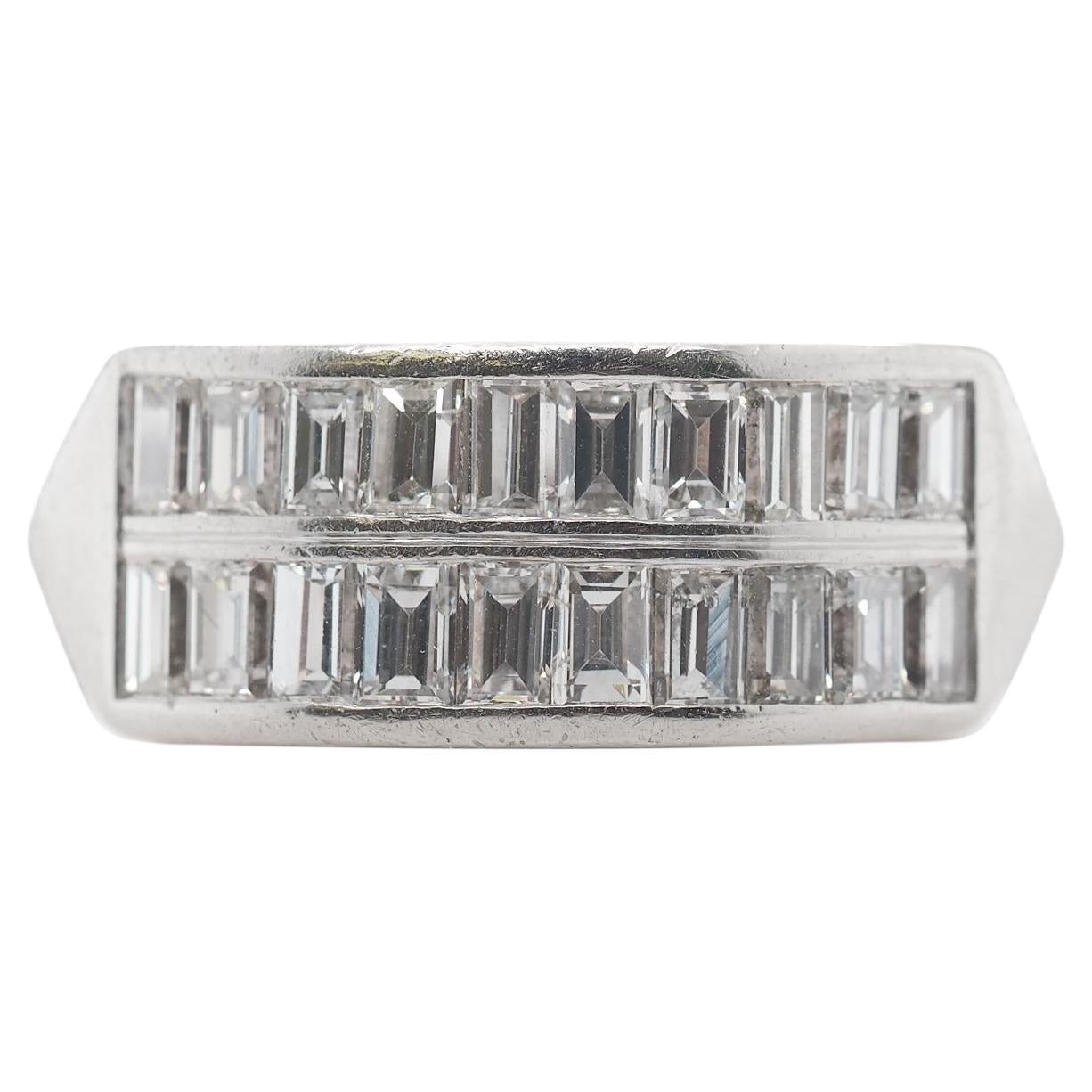 Circa 1920s Platinum Step Cut Diamond Double Row Wedding Band Ring