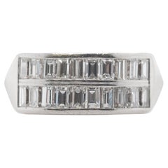 Antique Circa 1920s Platinum Step Cut Diamond Double Row Wedding Band Ring
