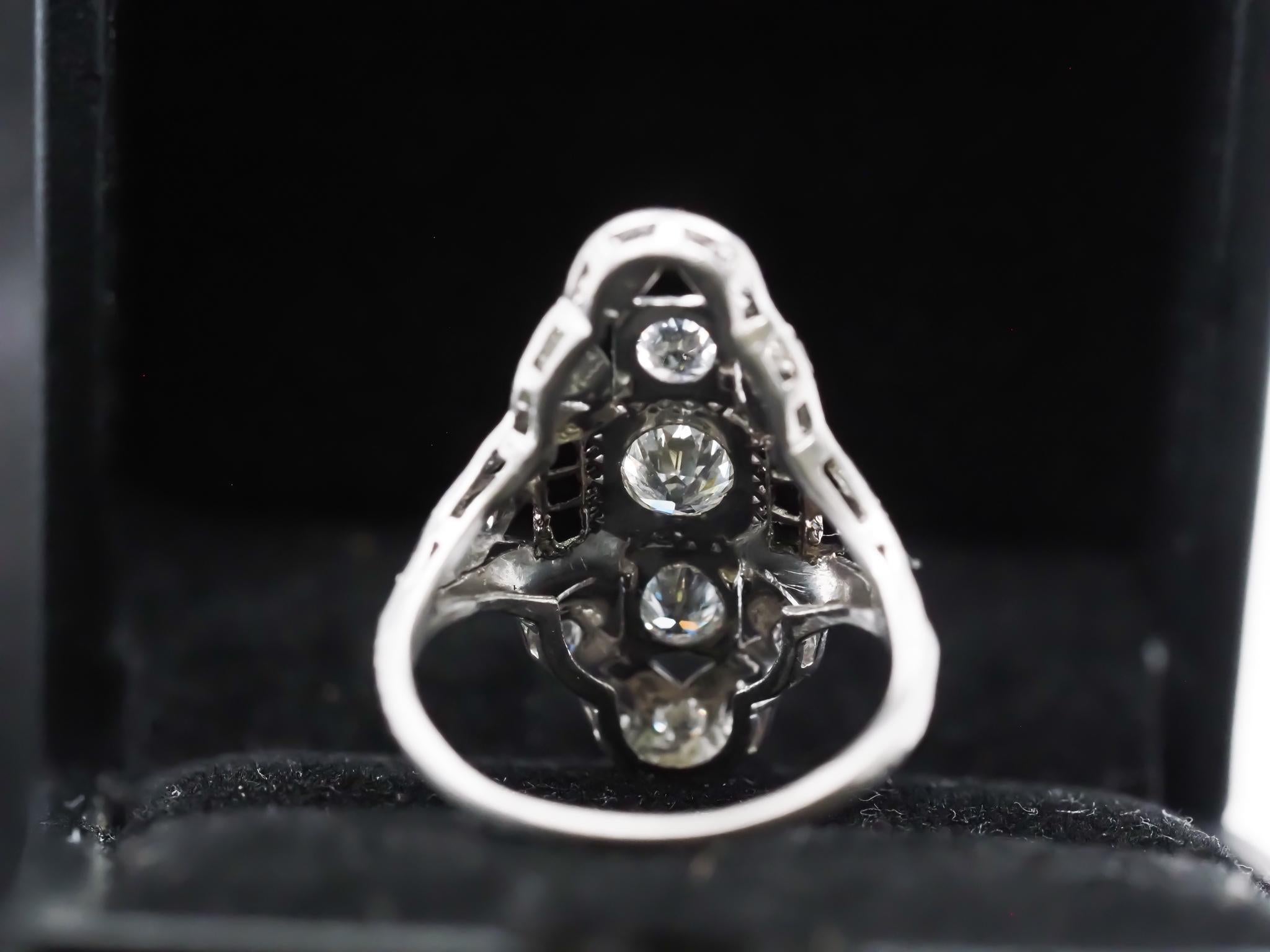 Women's Circa 1920s Pltainum Old European Diamond and Onyx Ring For Sale