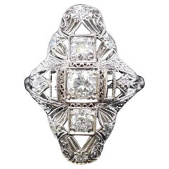 Circa 1920s Pltainum Old European Diamond and Onyx Ring