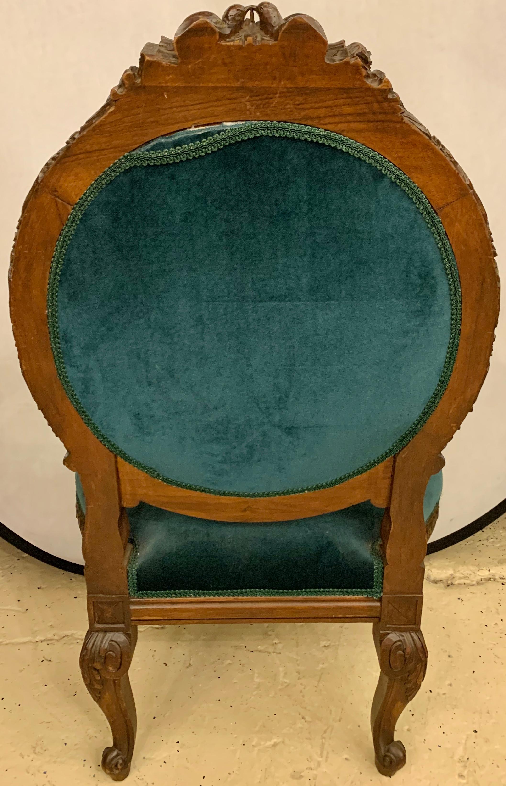 Rams Head French Arm Bergere Chair, Cameo Tufted Back, circa 1920s  7