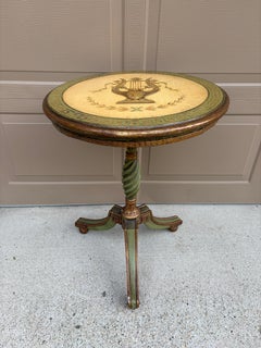 Circa 1920s Regency Painted Walnut Flip-Top Table with Hand-Painted Lyre