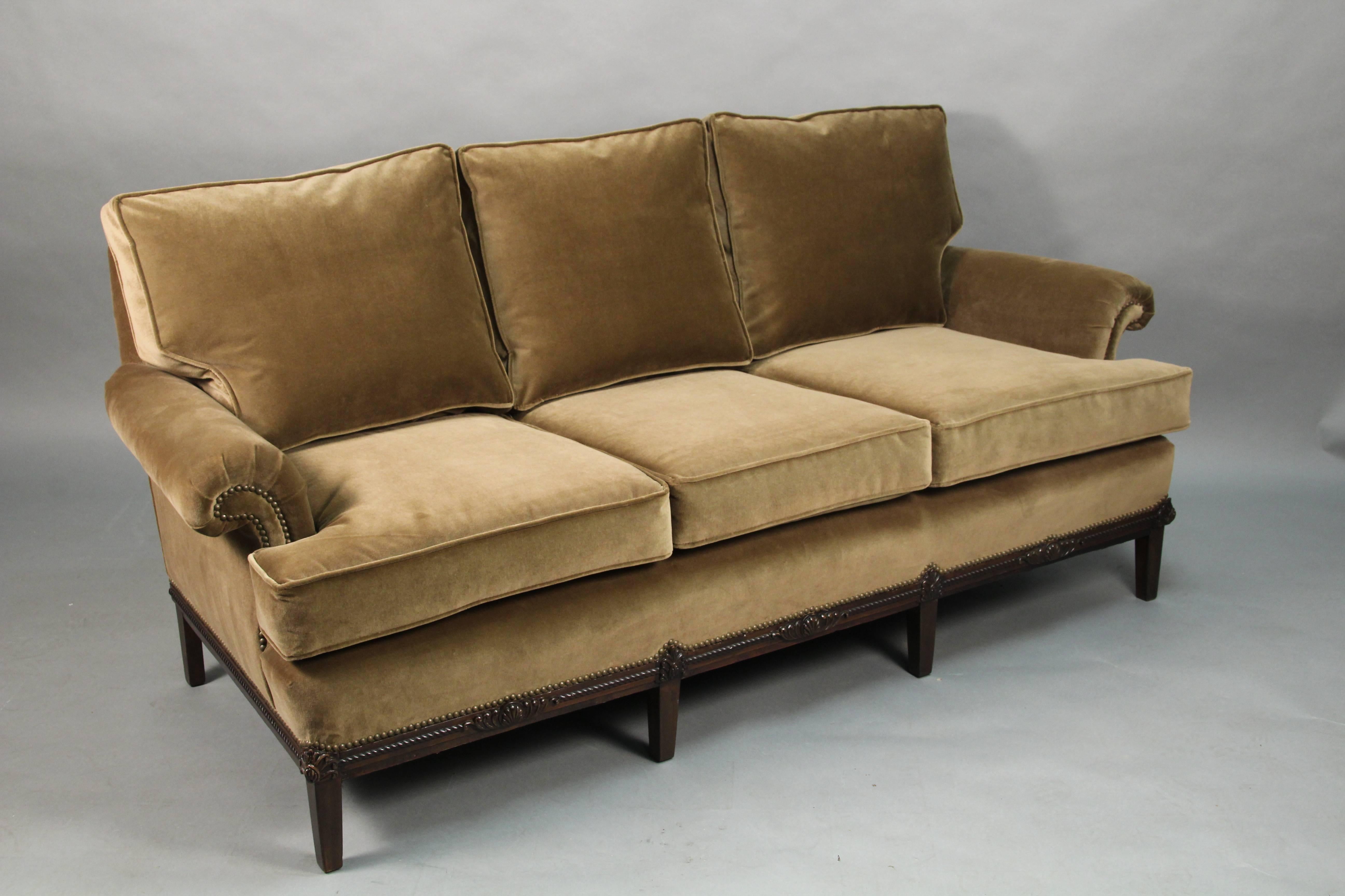 Elegant 1920s sofa with new upholstery. Cotton velvet upholstery.