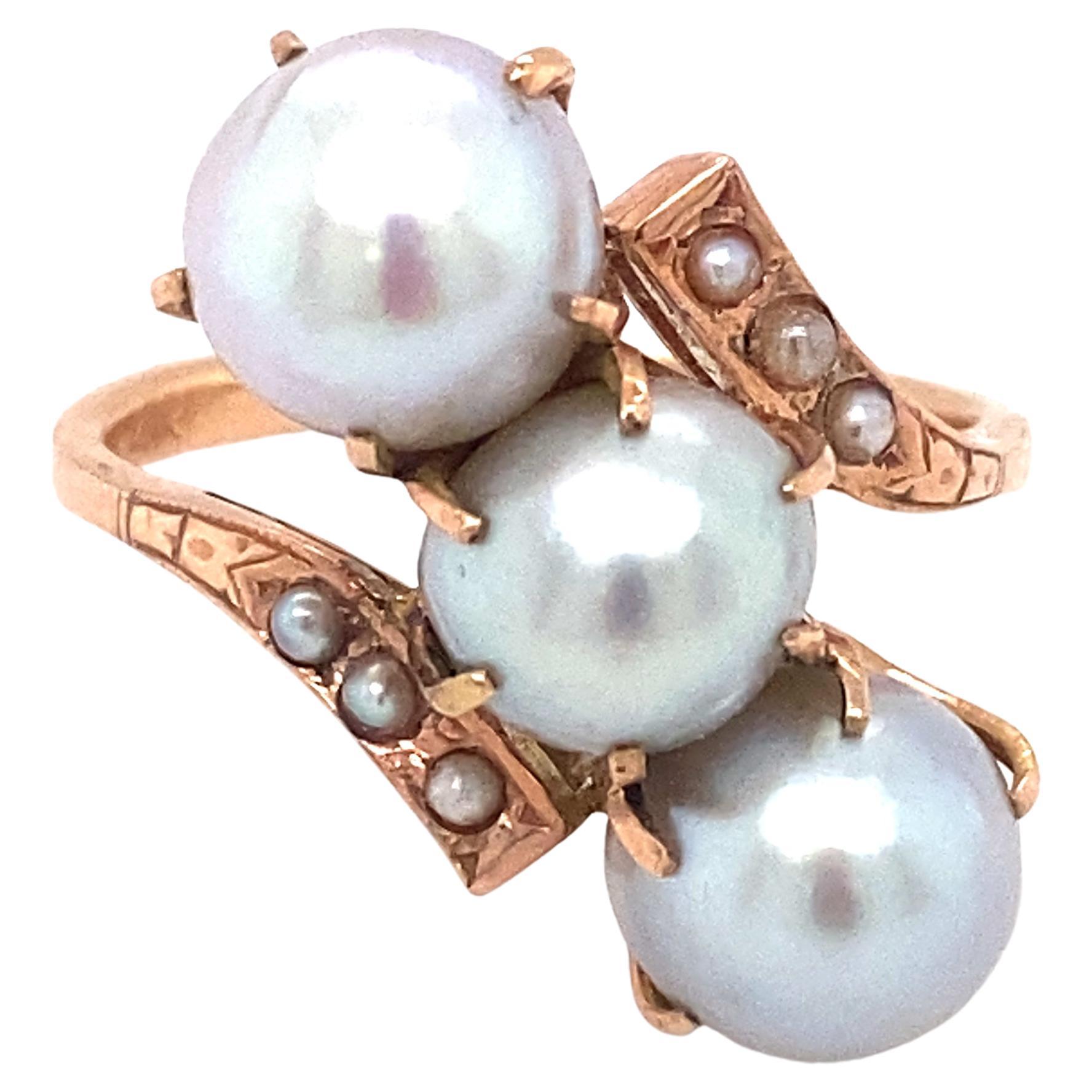 Circa 1920s South Sea Pearl Ring with Seed Pearls in 14K Rose Gold For Sale