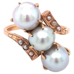Antique Circa 1920s South Sea Pearl Ring with Seed Pearls in 14K Rose Gold