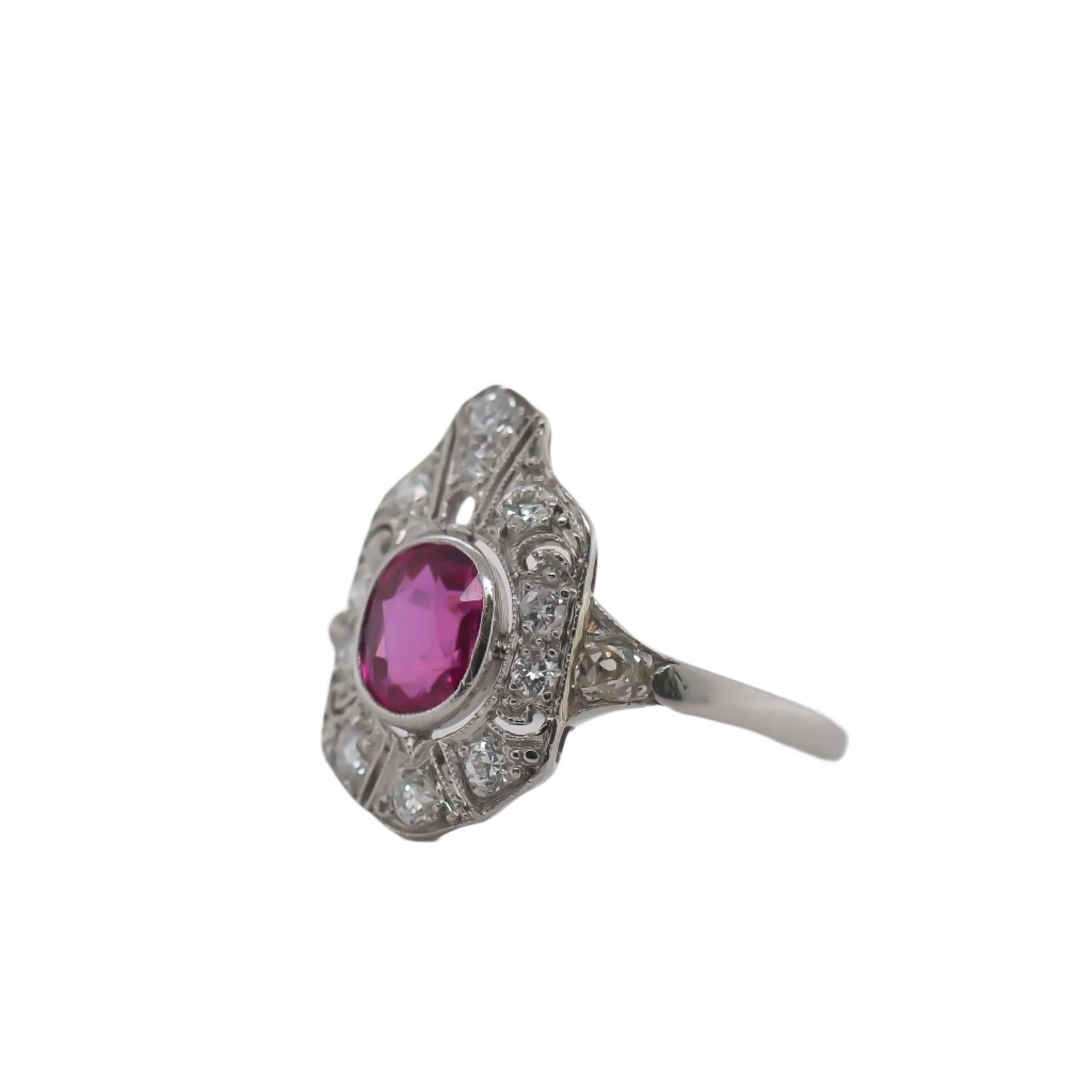 Year: 1920s
Item Details:
Ring Size: 5
Metal Type: Platinum [Hallmarked, and Tested]
Weight: 3.4 grams
Sapphire Center Stone Details:
Weight: 1.00ct total weight
Cut: Old Mine Oval
Color: Pink Intense
Type: Natural, Unheated Sapphire
Finger to Top