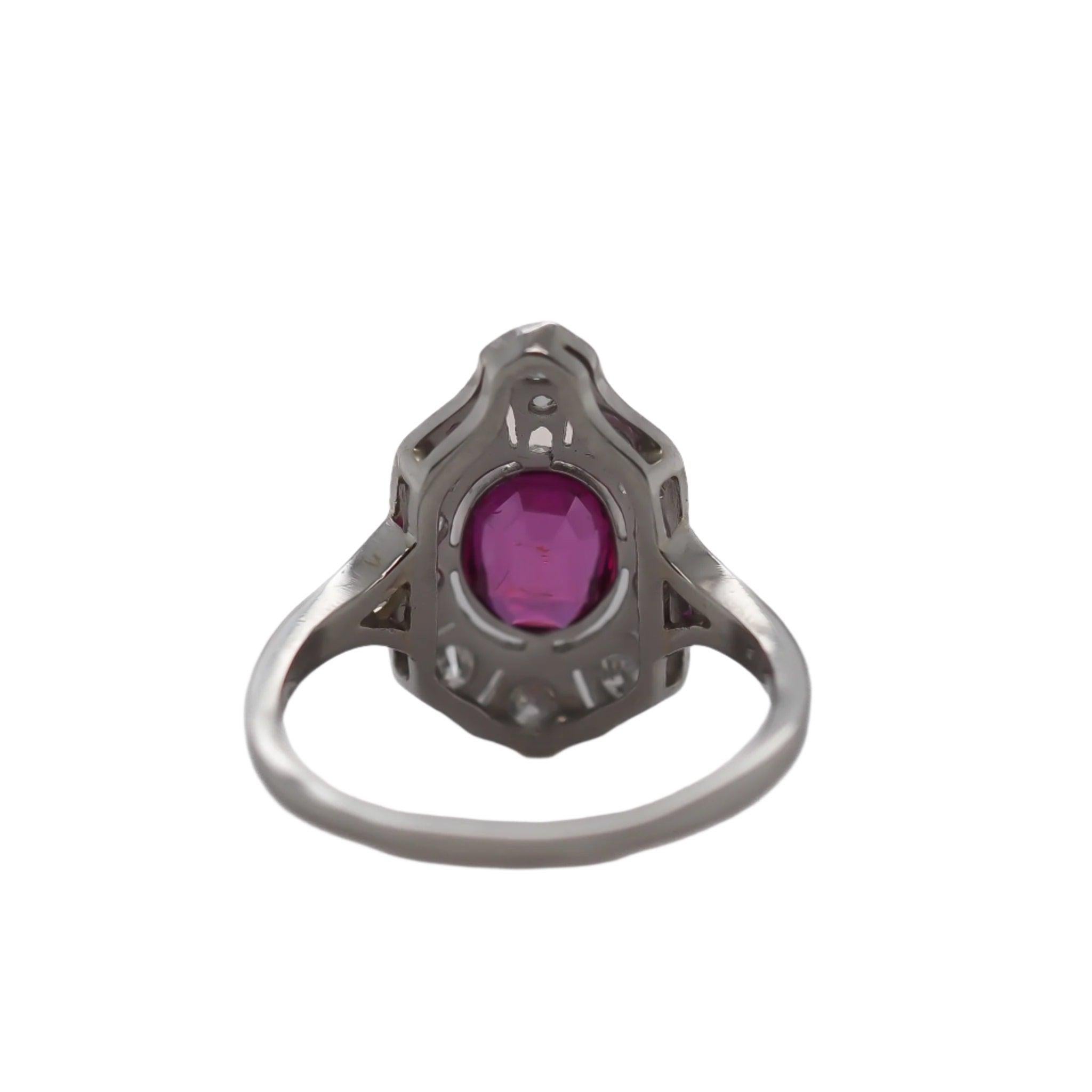 Old Mine Cut Circa 1920s Unheated Pink Sapphire and Diamond Art Deco Ring For Sale