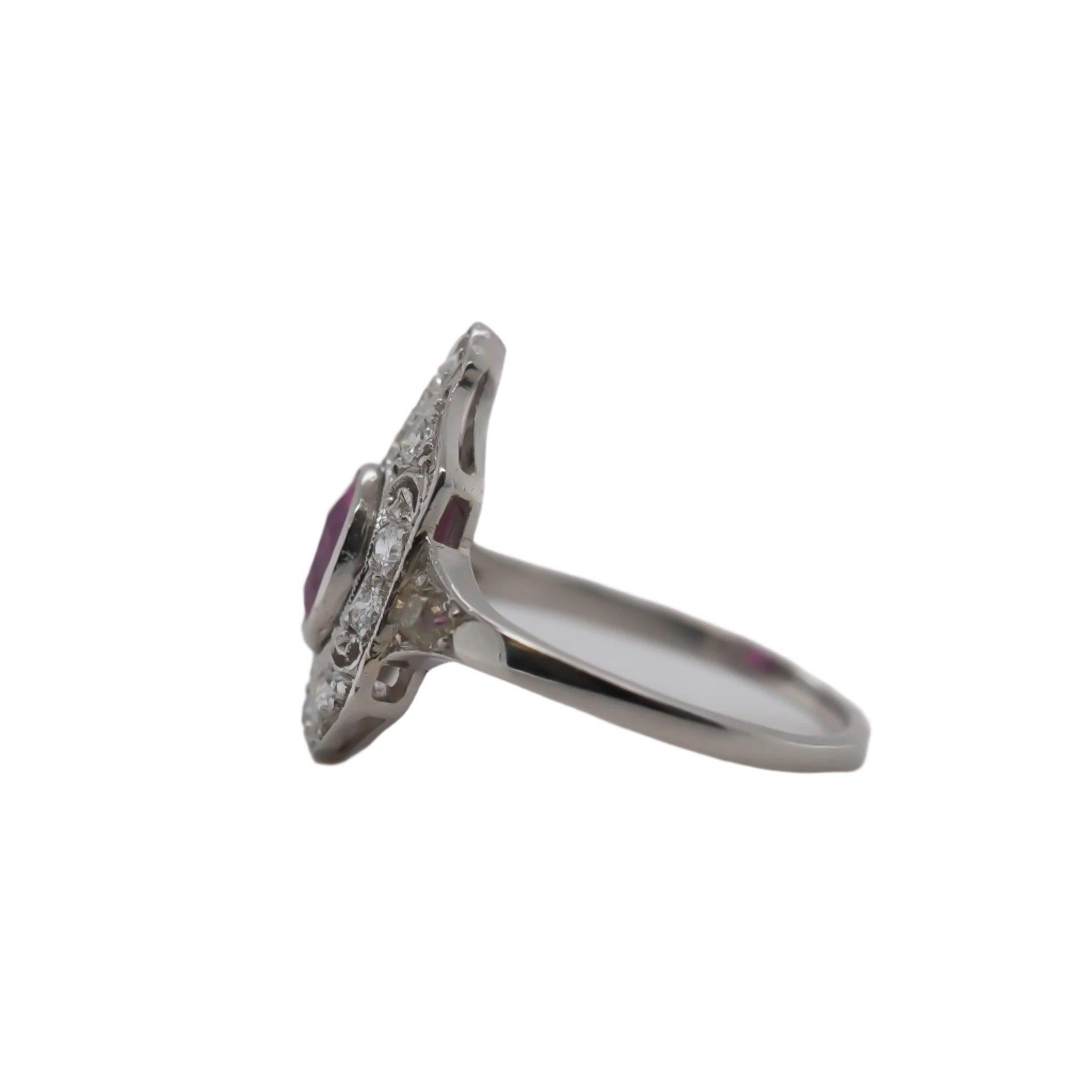 Circa 1920s Unheated Pink Sapphire and Diamond Art Deco Ring In Good Condition For Sale In Hicksville, NY