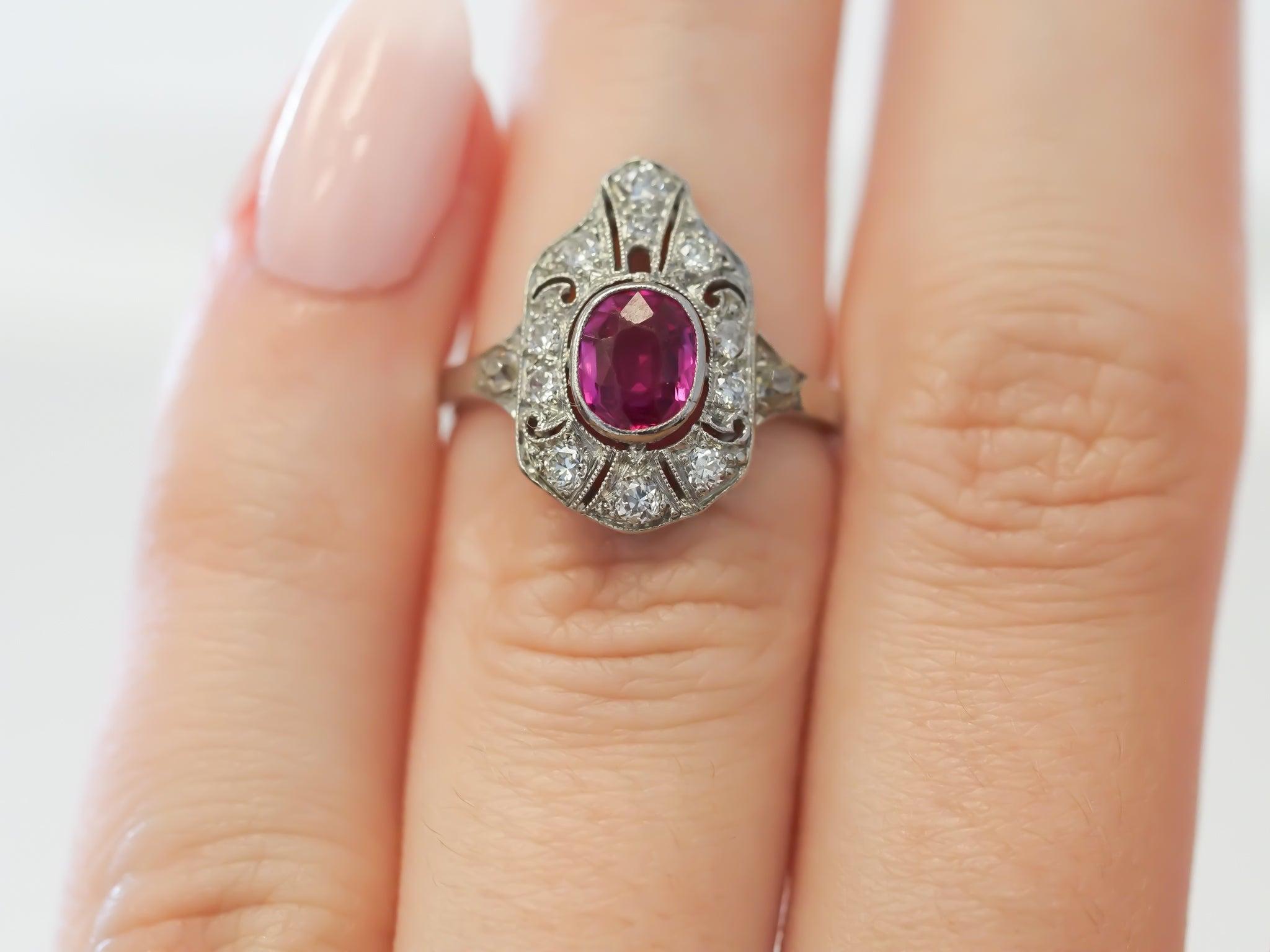 Circa 1920s Unheated Pink Sapphire and Diamond Art Deco Ring For Sale 1