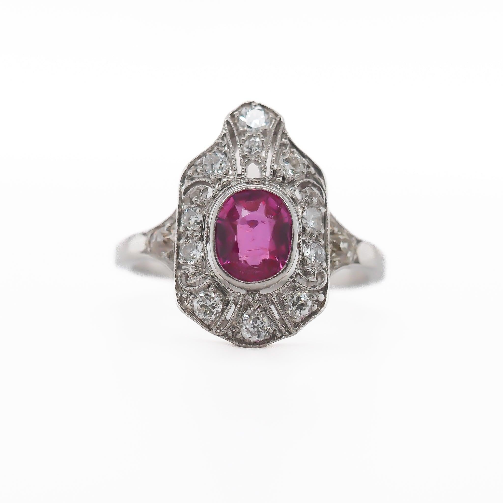 Circa 1920s Unheated Pink Sapphire and Diamond Art Deco Ring For Sale 4