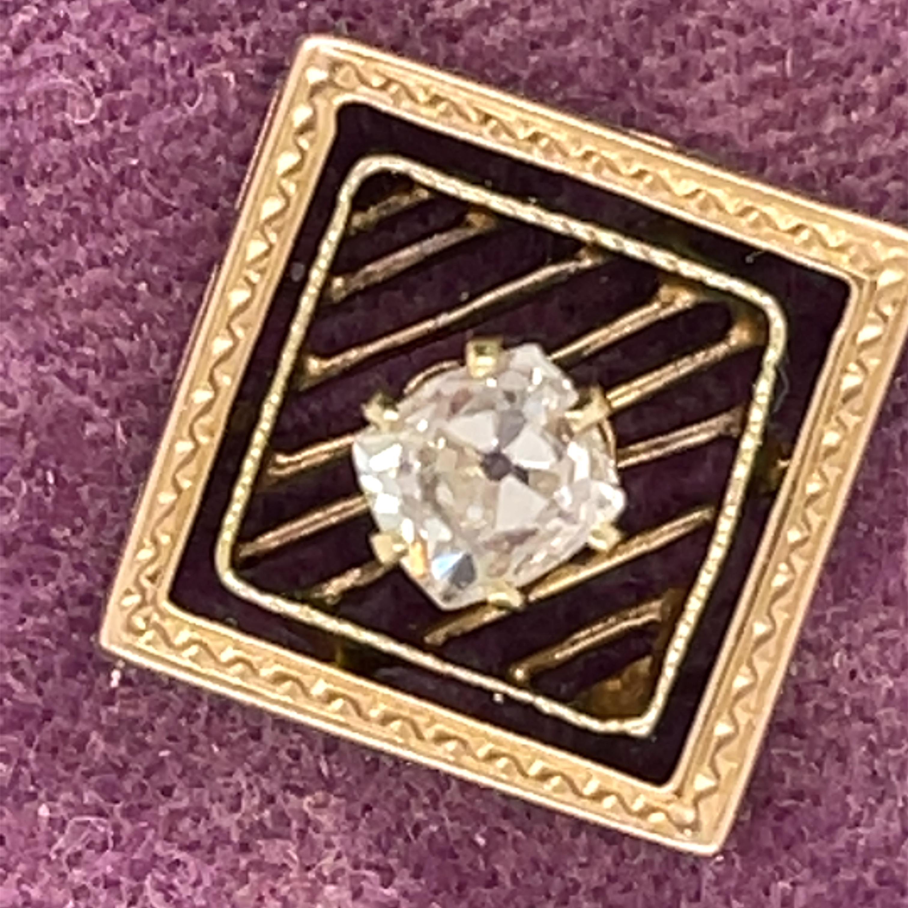 Women's or Men's Circa 1920s Vintage 14K Yellow Gold Old Mine Diamond Pendant For Sale