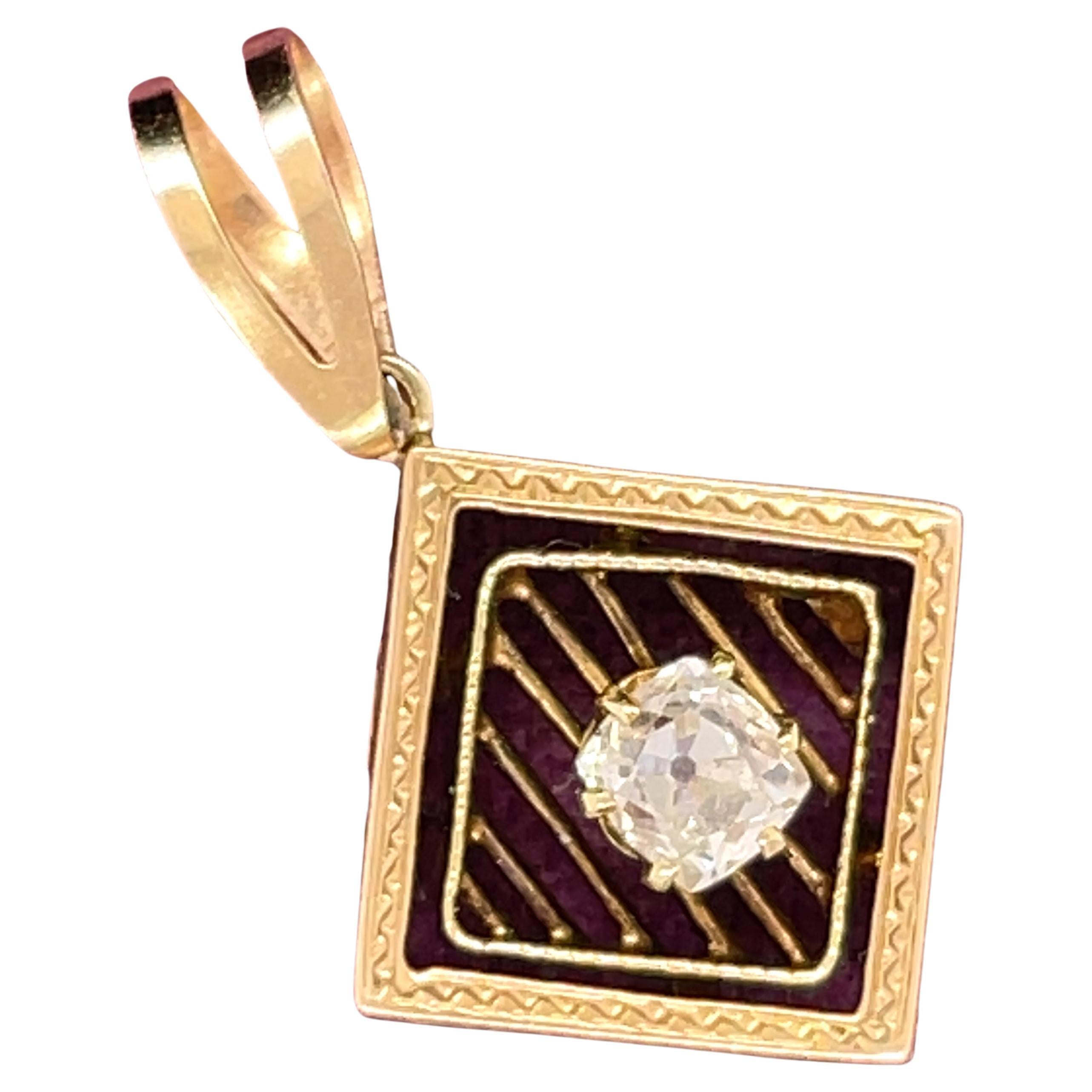 Circa 1920s Vintage 14K Yellow Gold Old Mine Diamond Pendant For Sale