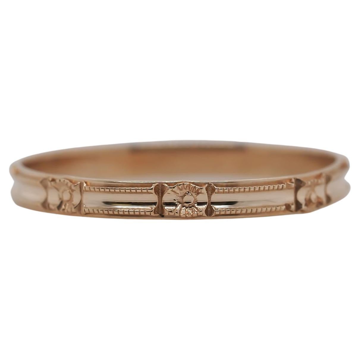 Circa 1920s Yellow Gold Engraved Wedding Band Size 5.5