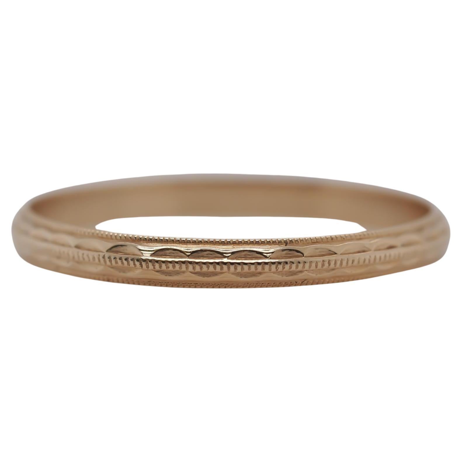 Circa 1920s Yellow Gold Wedding Band Engraved Size 6.5 For Sale
