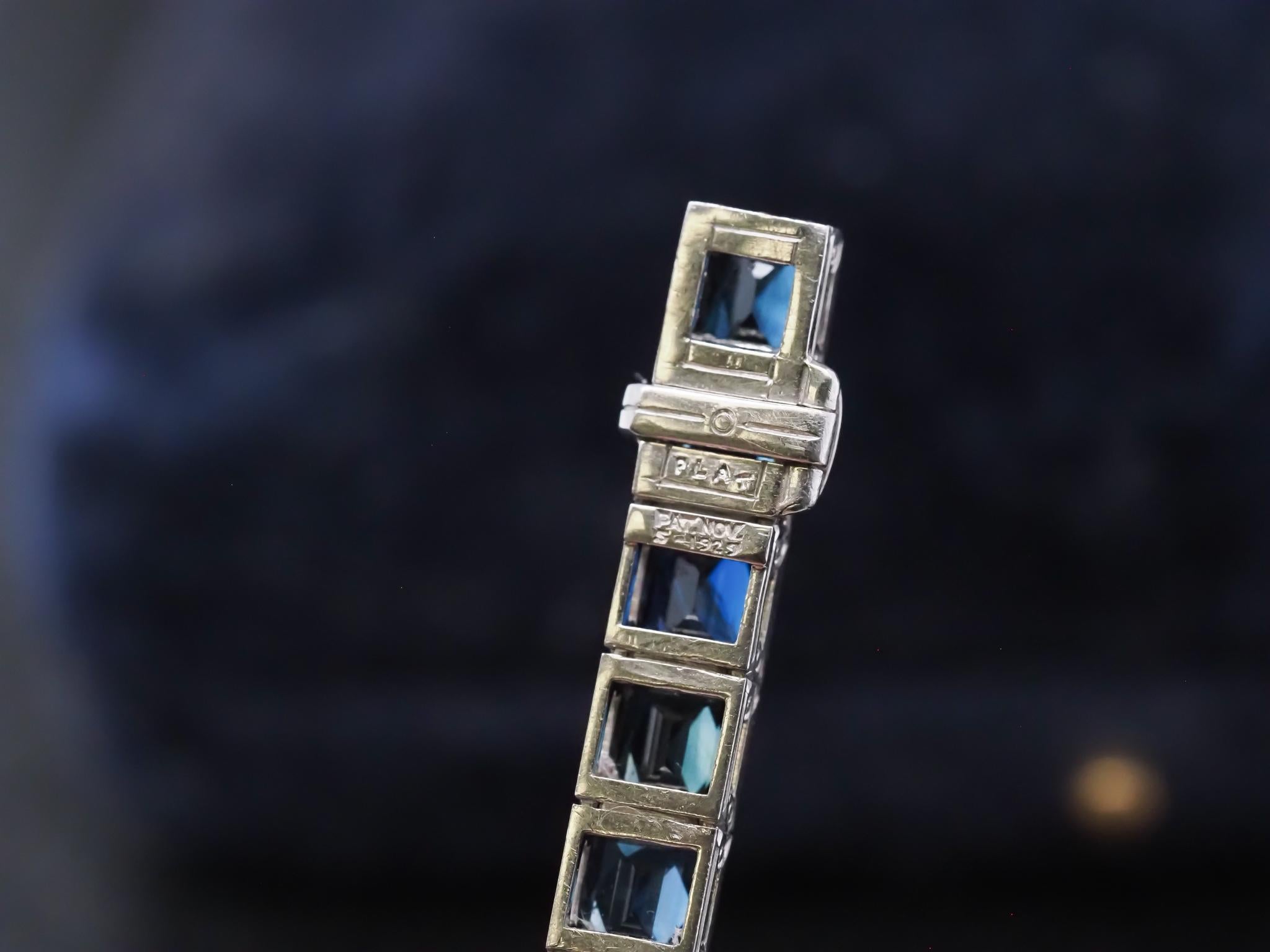 Circa 1921 Art Deco Oscar Heyman 25ct French Cut Sapphire Line Bracelet For Sale 2