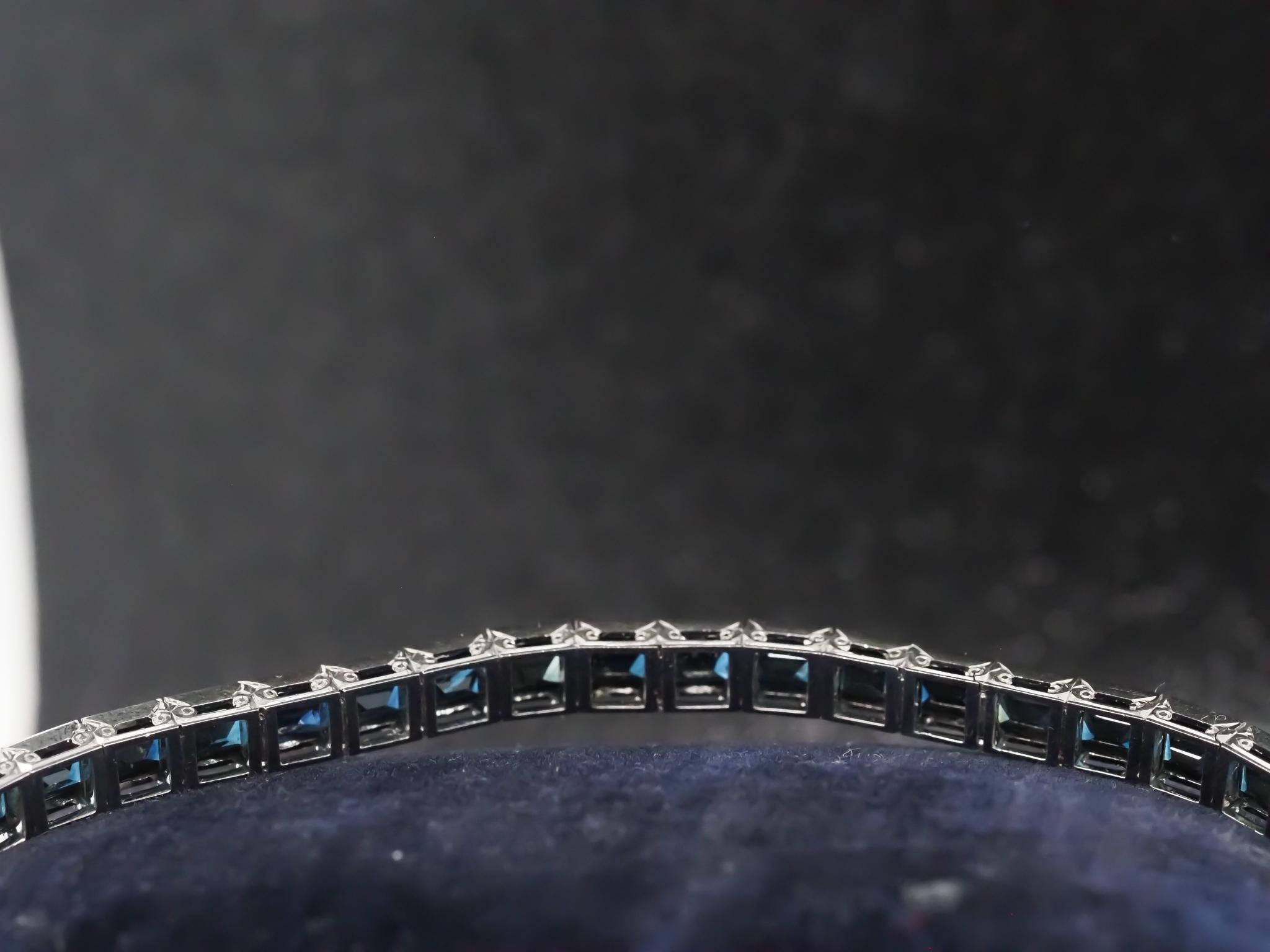 Circa 1921 Art Deco Oscar Heyman 25ct French Cut Sapphire Line Bracelet For Sale 4