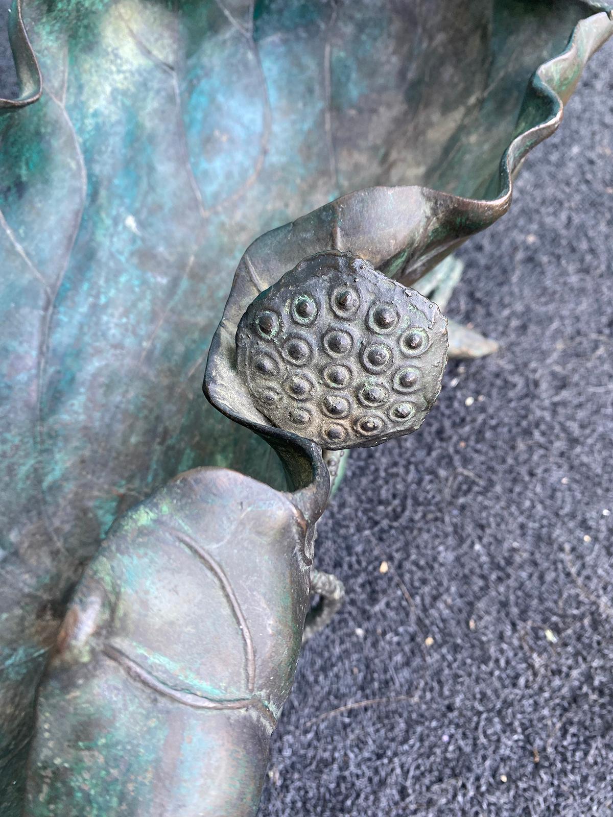 Japanese Bronze Lotus Bowl, Marked 