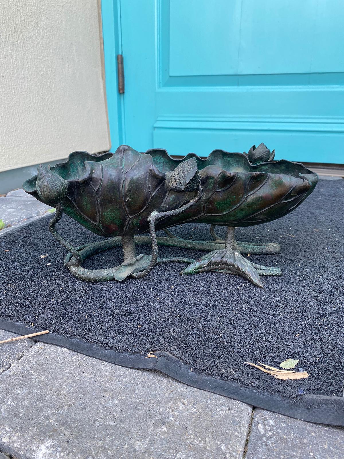 Japanese bronze lotus bowl, marked 