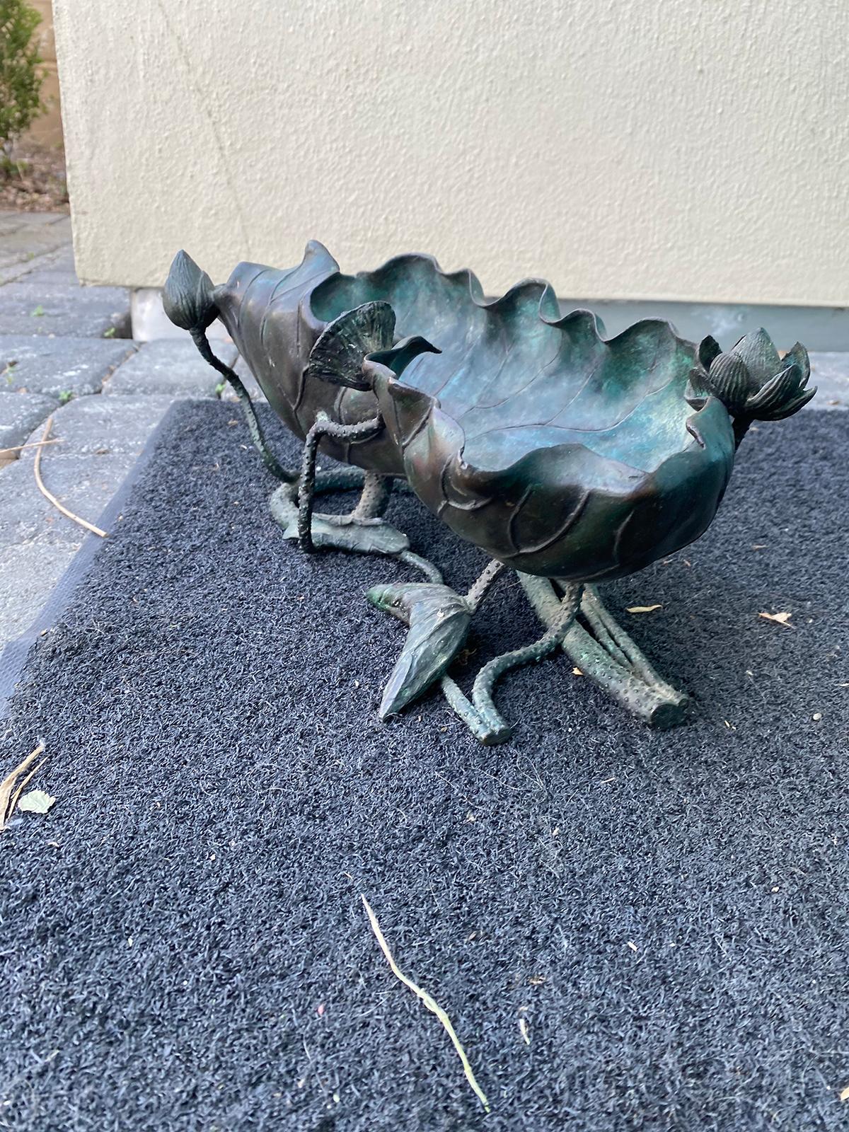 Japanese Bronze Lotus Bowl, Marked 