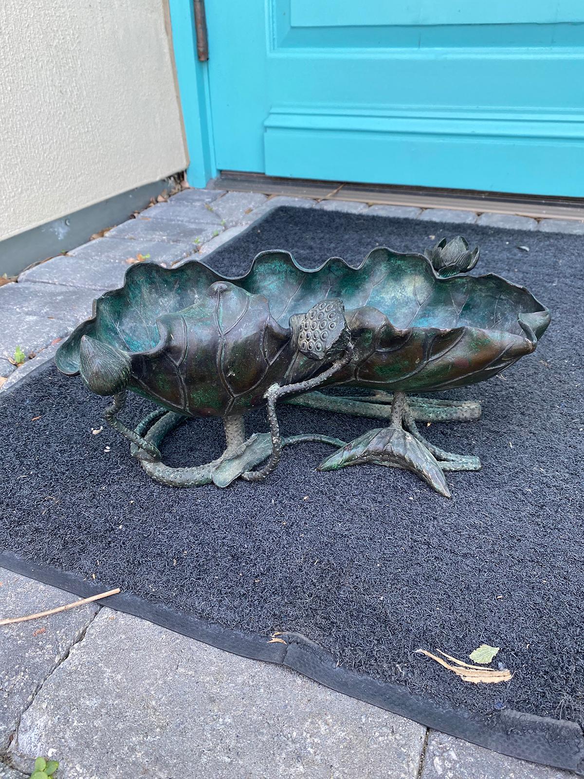 Japanese Bronze Lotus Bowl, Marked 