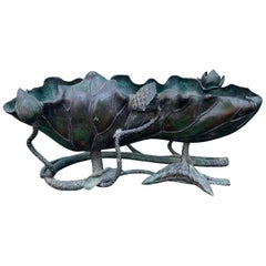 Japanese Bronze Lotus Bowl, Marked "Made in Japan" Circa 1922-1940