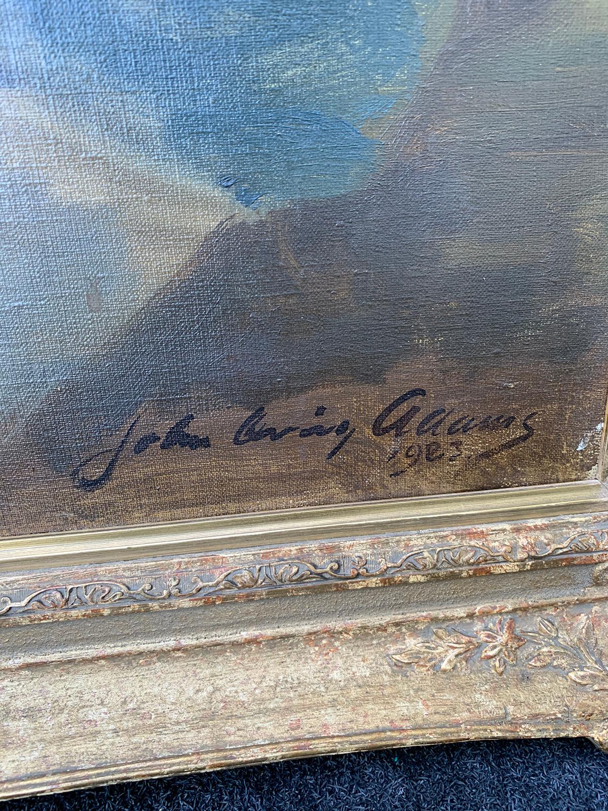 American Oil Painting of Sisters by John Quincy Adams, Signed & Dated, C.1923  7