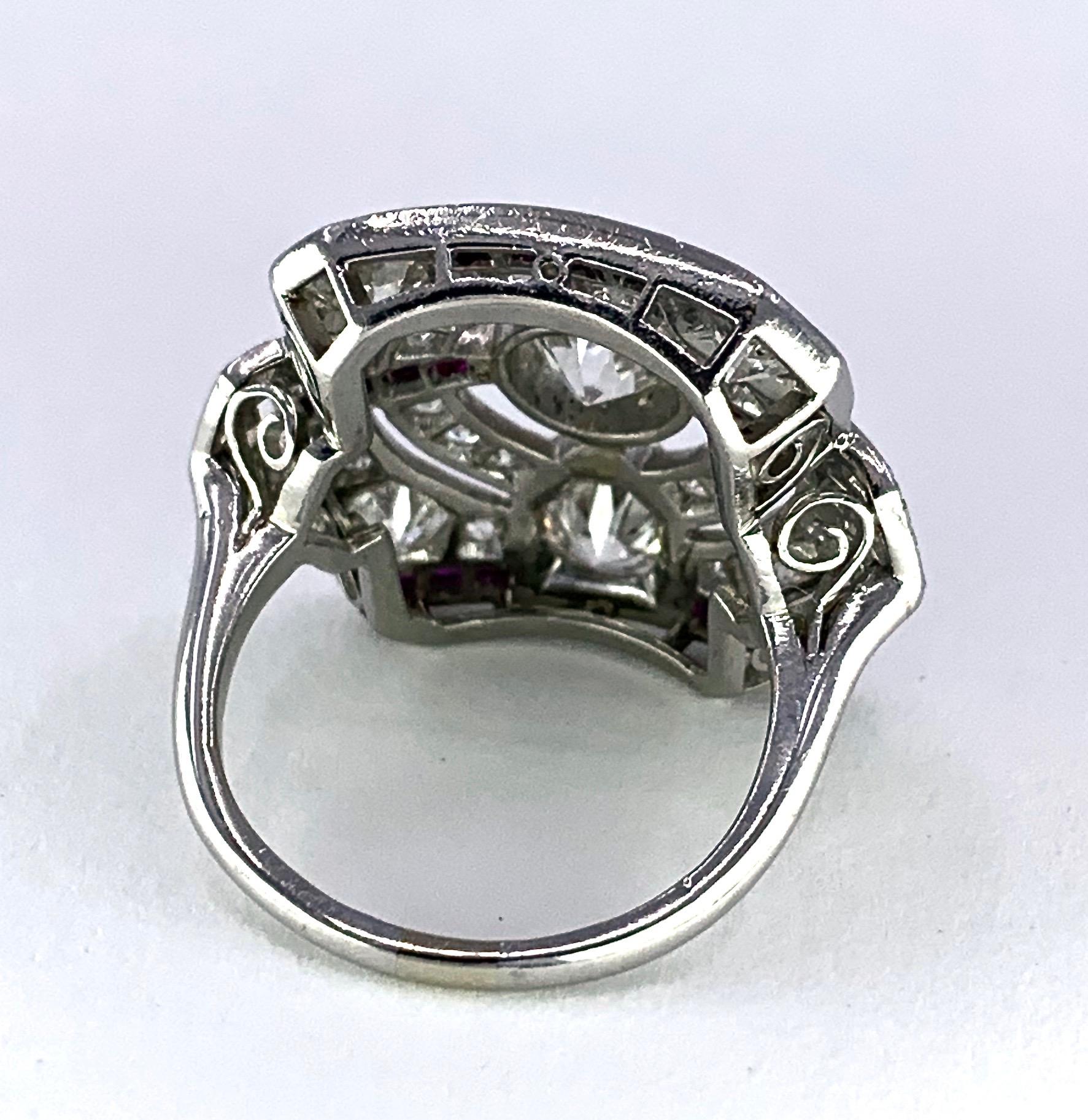 Art Deco 3 Carat Diamond and Ruby Tablet or Plaque Ring in Platinum, Circa 1925 For Sale 4